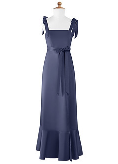 Azazie Barbara Junior Robe Trapèze en Mat Satiné Arc Bleu Orageux image6