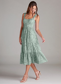 Azazie Alissa Final Sale Agave A-Line with Pockets Floral Burnout Dress image5