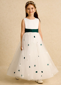 Azazie Cricket Flower Girl Dresses Ivory Pine Ball-Gown Pleated Matte Satin Dress image6