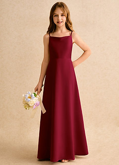 Azazie Joella Girls Formal Flower Girl Dresses Burgundy A-Line Pleated Matte Satin Dress image6