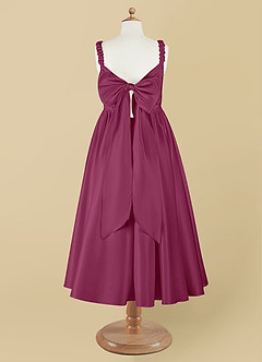 Azazie Cutie Pie Flower Girl Dresses Mulberry A-Line Pleated Matte Satin Dress image8