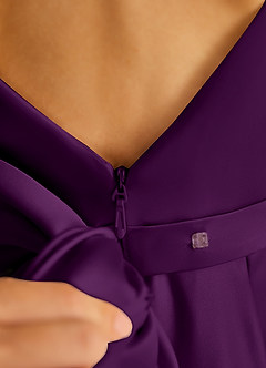 Azazie Pipsy Flower Girl Dresses Grape A-Line Bow Matte Satin Dress image6