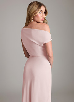 Azazie Emerson Bridesmaid Dresses Blushing Pink Sheath Off the Shoulder Chiffon Dress image3
