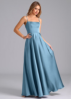 Azazie Elita Jurken voor bruidsmeisjes Jurk van Stretch Satijn met A-Lijn Geplooid Staal Blauw image3