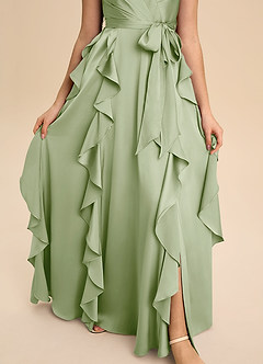 Azazie Peyton Junior A라인 주름진 스트레치 새틴 플로어 길이 주니어 신부 들러리 드레스 image6