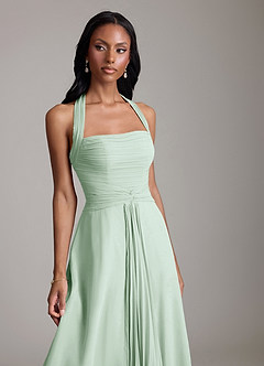 Azazie Clarisa Bridesmaid Dresses Agave A-Line Pleated Chiffon Dress image3