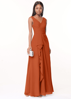 Azazie Julianna Bridesmaid Dresses Burnt Orange A-Line Chiffon Dress image1