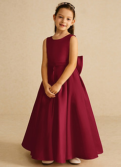 Azazie Pipsy Flower Girl Dresses Burgundy A-Line Bow Matte Satin Dress image4