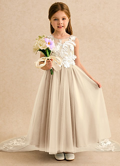 Azazie Mixie vestidos de niña de las flores Vestido de Champán de Encaje de Corte Princesa image6