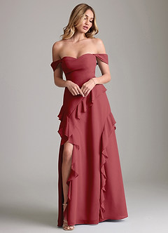 Azazie Sloane Bridesmaid Dresses Pomegranate A-Line Sweetheart Neckline Chiffon Dress image4