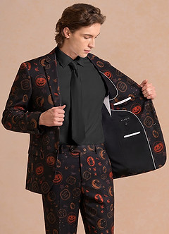front Caleb Black Vintage Halloween Print Suit