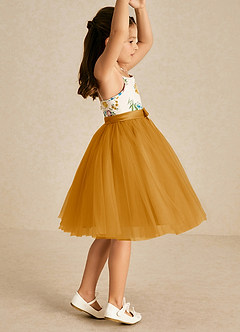 Azazie Jollie Flower Girl Dresses Butterscotch A-Line Spaghetti Strap Tulle Dress image4