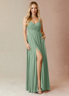 Azazie Reniya Bridesmaid Dresses Matcha A-Line Pleated Mesh Convertible Dress image4