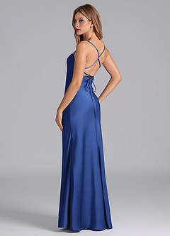 Azazie Seema Bridesmaid Dresses Royal Blue Mermaid Corset Stretch Satin Dress image6