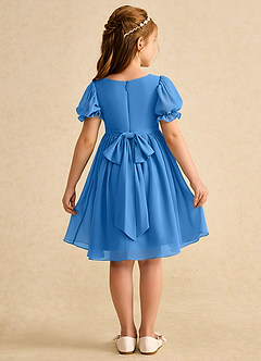 Azazie Jolie Flower Girl Dresses Blue Jay A-Line with Sleeves Chiffon Dress image2