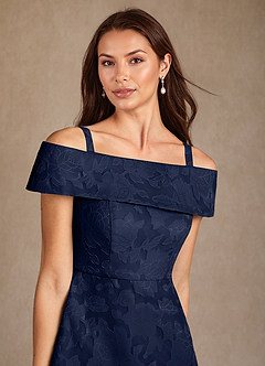 Azazie Medford Mother of the Bride Dresses Dark Navy A-Line Off the Shoulder Floral Burnout Dress image7