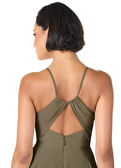 Azazie Avelina Robes de demoiselle d'honneur Robe Trapèze en Mousseline de soie Col V plissé Vert Saule image5