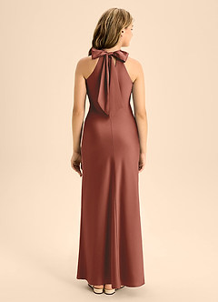 Azazie Doretta Junior Auburn A-Line Pleated Stretch Satin Dress image2