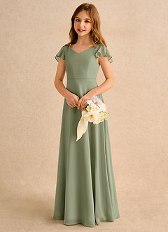 Azazie Nari Girls Formal Blumenmädchenkleider A-Linie mit ärmel Chiffon Kleid Pistazie image3