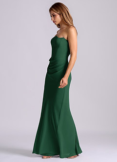 Azazie Debby Bridesmaid Dresses Dark Green Mermaid Strapless Chiffon Dress image4