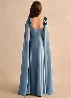 Azazie Rosita vestidos de niña de las flores Vestido de Azul Polvoriento de Satén Elástico de Corte en A con Plisado image2