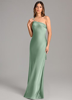 Azazie Monroe Jurken voor bruidsmeisjes Jurk van Stretch Satijn met Zeemeermin One-Shoulder Agave image1