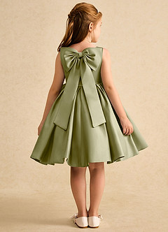 Azazie Jessie Flower Girl Dresses Moss Green A-Line Bow Matte Satin Dress image1