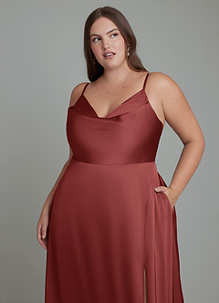 Azazie Sarella Robes de demoiselle d'honneur Robe Trapèze en Satin extensible Plissé Terracotta image8