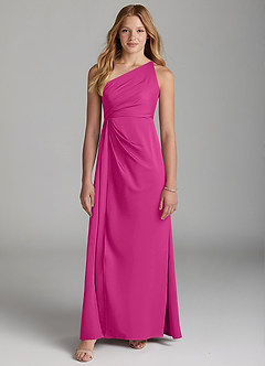 Azazie Mika Junior Robe Trapèze en Satin extensible Plissée Fuchsia image3