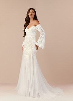 Azazie Arlette Wedding Dresses Diamond White Champagne Mermaid Sweetheart Sequins Tulle Dress image4