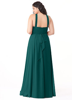 Azazie Dixie Bridesmaid Dresses Peacock A-Line Halter Pleated Chiffon Dress image10