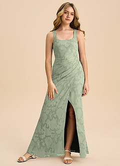 Azazie Mero Junior Vestido Agave de Esgotamento Floral de Bainha com Plissado image4