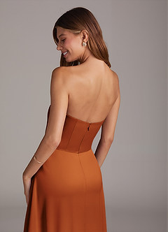Azazie Wren Bridesmaid Dresses Cinnamon A-Line Strapless Stretch Satin Convertible Dress image4
