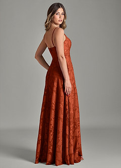 Azazie Amani 신부 들러리 드레스 A라인 주름진 플로럴 번아웃 바닥 길이 드레스 image2