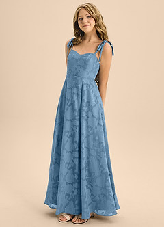 Azazie Rosey Junior Steel Blue A-Line Sweetheart Neckline Floral Burnout Dress image6
