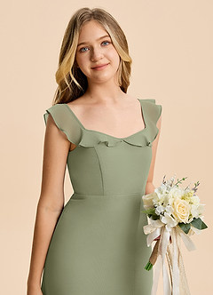 Azazie Cindy Junior Pistachio A-Line Ruched Chiffon Dress image6