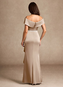 Azazie Dareia Mère de la mariée Robes Robe Sirène en Satin extensible Épaule décolletée Taupe image5