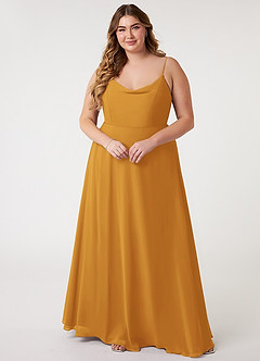 Azazie Daenerys Bridesmaid Dresses Butterscotch A-Line Cowl Chiffon Dress image8