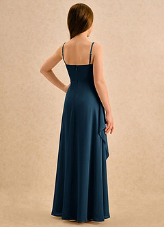 Azazie Cannoli Girls Formal Flower Girl Dresses Dark Navy A-Line Pleated Chiffon Dress image2