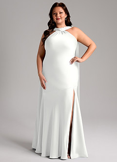 Azazie Kinsley Vestidos de madrinha de casamento Vestido Branco de Cetim elástico de sereia com Racha Lateral image7