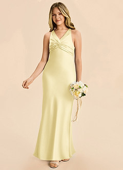 Azazie Hati Junior Lemon Sorbet Mermaid Stretch Satin Dress image4