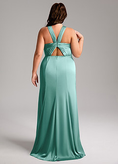 Azazie Rue Bridesmaid Dresses Aqua A-Line Pleated Stretch Satin Dress image9