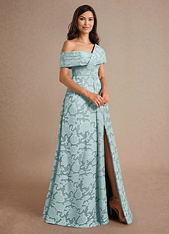 Azazie Milton Mother of the Bride Dresses Mist A-Line Pleated Floral Burnout Dress image3