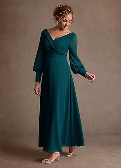 Azazie Paterson Suknie dla Matki Panny Młodej Linia A Pofałdowany Szyfon Długość kostki Sukienka image5