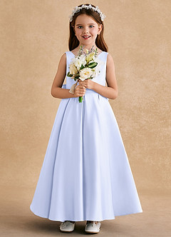 Azazie Honey Bear Flower Girl Dresses Lavender A-Line Pleated Matte Satin Dress image3