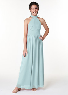 Azazie Iman Junior A-Linie Plissee Chiffon Kleid Nebel image3