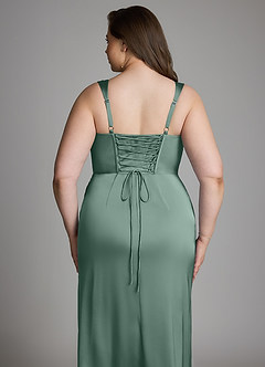 Azazie Sierra Robes à essayer chez vous Robe Trapèze en Satin extensible Corset Rose Poussiéreuse image14