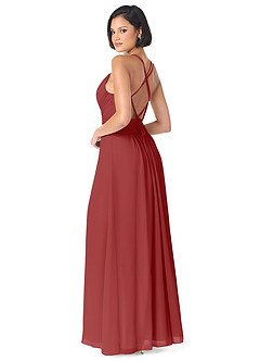 Azazie Farren Bridesmaid Dresses Rust A-Line Pleated Chiffon Convertible Dress image5