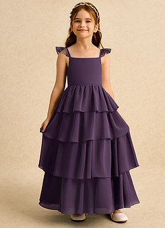 Azazie Boba vestidos de niña de las flores Vestido de Ciruela de Gasa de Corte En A con Escote Cuadrado image6
