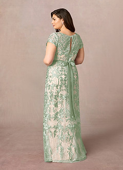 Azazie Dorit Mother of the Bride Dresses Dusty Sage Champagne Sheath Scoop Lace Dress image9